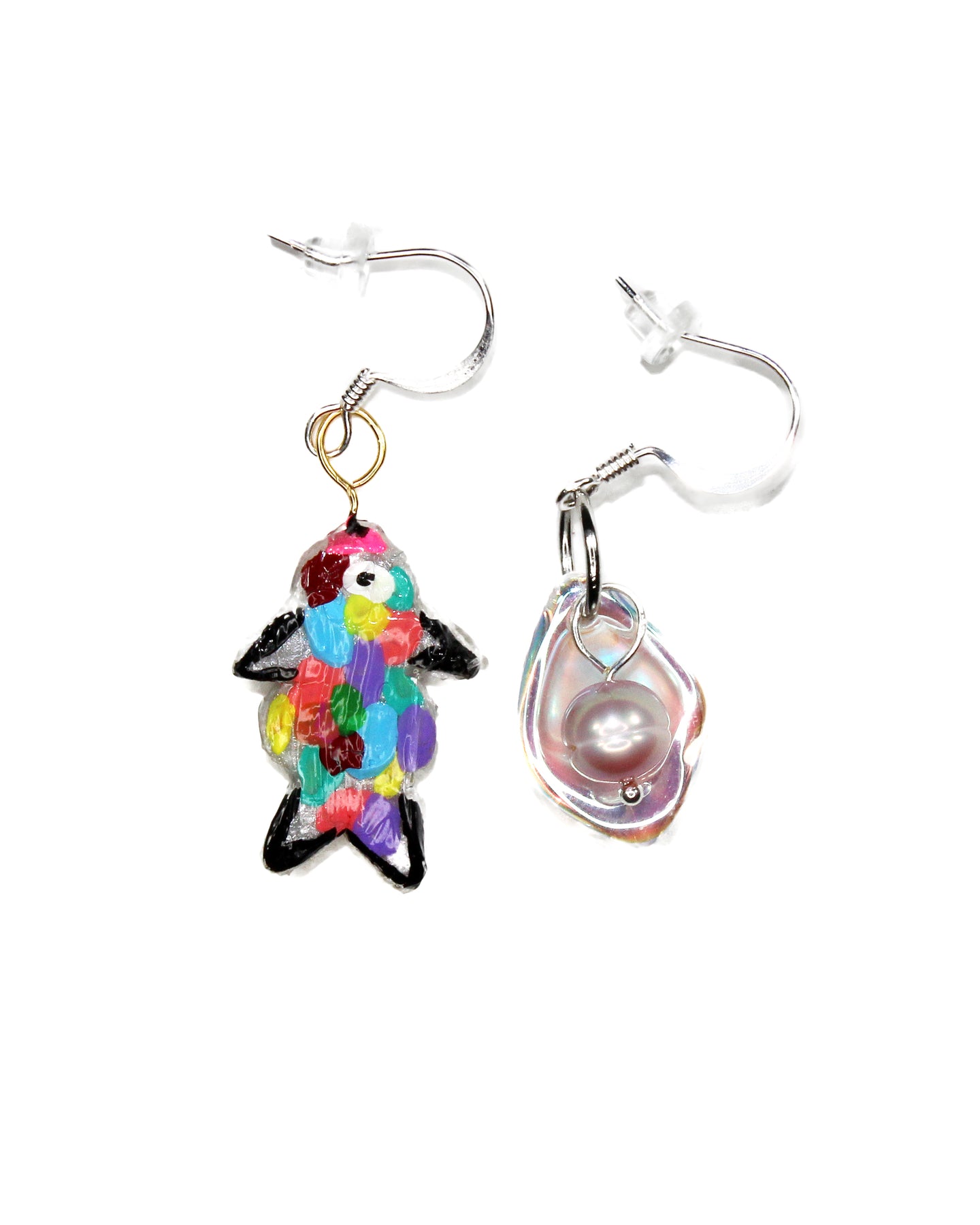 Mini Rainbow Trout and Oyster Earrings